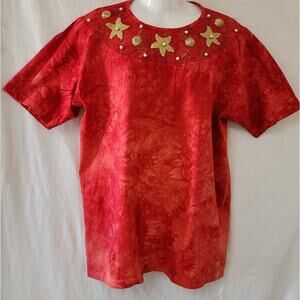 Apparel Limited Vintage  Red Tie dyed T-shirt with Starfish/shells  OSFMost